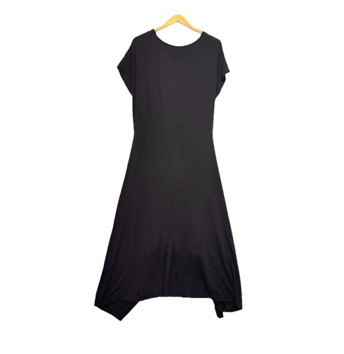 Universal Standard Tie Front Dress Womens Sz S (14-16) Black Short Sleeve MIDI - Picture 2 of 6