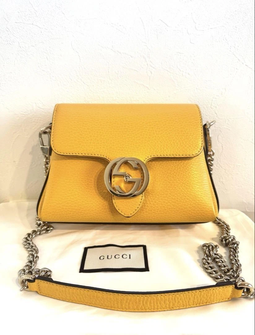 Sac à bandoulière Gucci en cuir jaune imbriqué créateur sac à main mode
