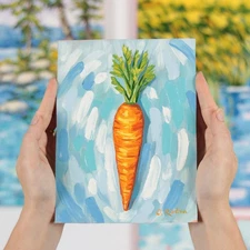 Vegetable Art Original Carrot Oil Painting, Kitchen Decor, 6x8" Painting Art