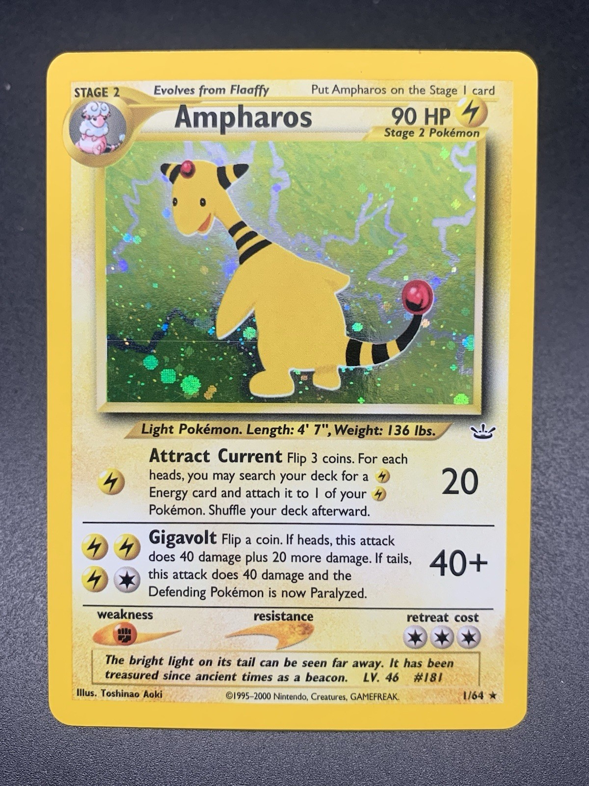 Pokemon TCG Ampharos Holo Rare 1/64 Neo Revelation Unlimited NM/MT