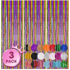 3.3x8.2 Ft Rainbow Foil Fringe Backdrop Curtains Tinsel Streamers 3 PCS