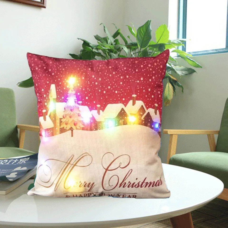 LED taie d'oreiller sur le thème de noël lin Festival housse de coussin coussin - Photo 3/4