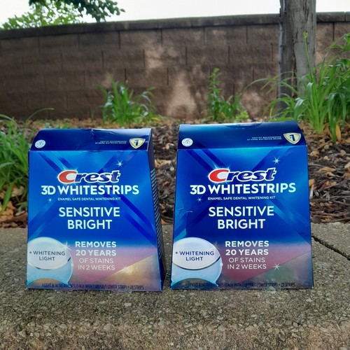 Crest 3D Whitestrips Sensitive Bright Removes 20 Yrs. Stains-2 LOT-Ex. 3/20/27