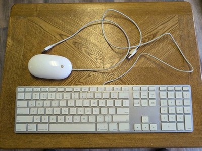 Apple Wired USB Keyboard & Mouse Bundle White QWERTY Plug & Play A1152 A1243