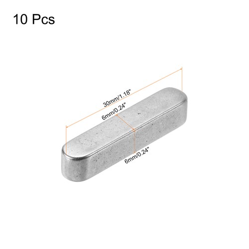 10Pcs Round Ended Feather Key 6 x 6 x 30mm Stainless Steel Key Stock Keystock - Picture 2 of 7