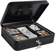 Large Cash Box with Money Tray and Lock,  Metal Money Box for Cash, Lockb