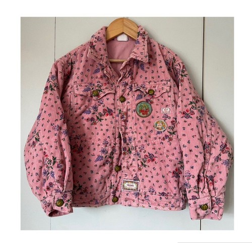 Vintage Jean Bourget Pink & Floral & Patch Corduroy Padded Jacket  Age 8 Years - Picture 1 of 24