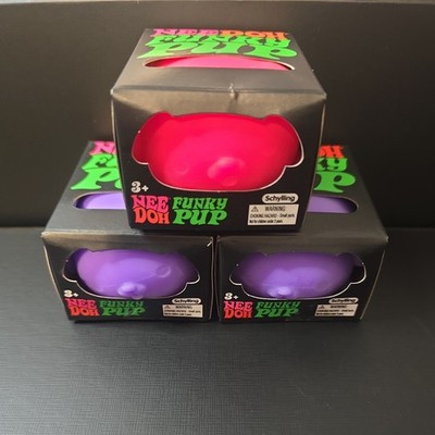 Nee Doh Funky Pup - Super Solid Squish! (Pink And 2 Purple) - Brand New - Qty 3