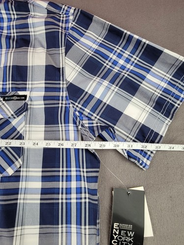 Encye Men's 5XL Blue Plaid Button-Up Short-sleeve - Picture 6 of 9