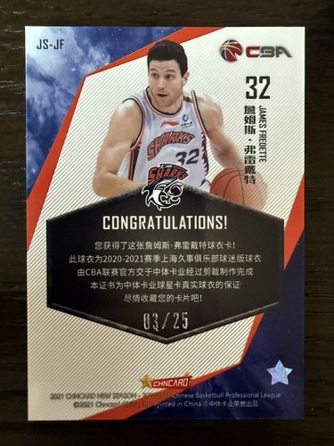 2021 Jimmer Fredette CHNCARD New Season Silver Game Used SP Patch /25 BYU - Bild 2 von 2