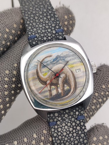 Piece Unique Watch Jurassic Park Raketa 2614 Mechanical Stingray Date Leather 35 - Picture 12 of 14