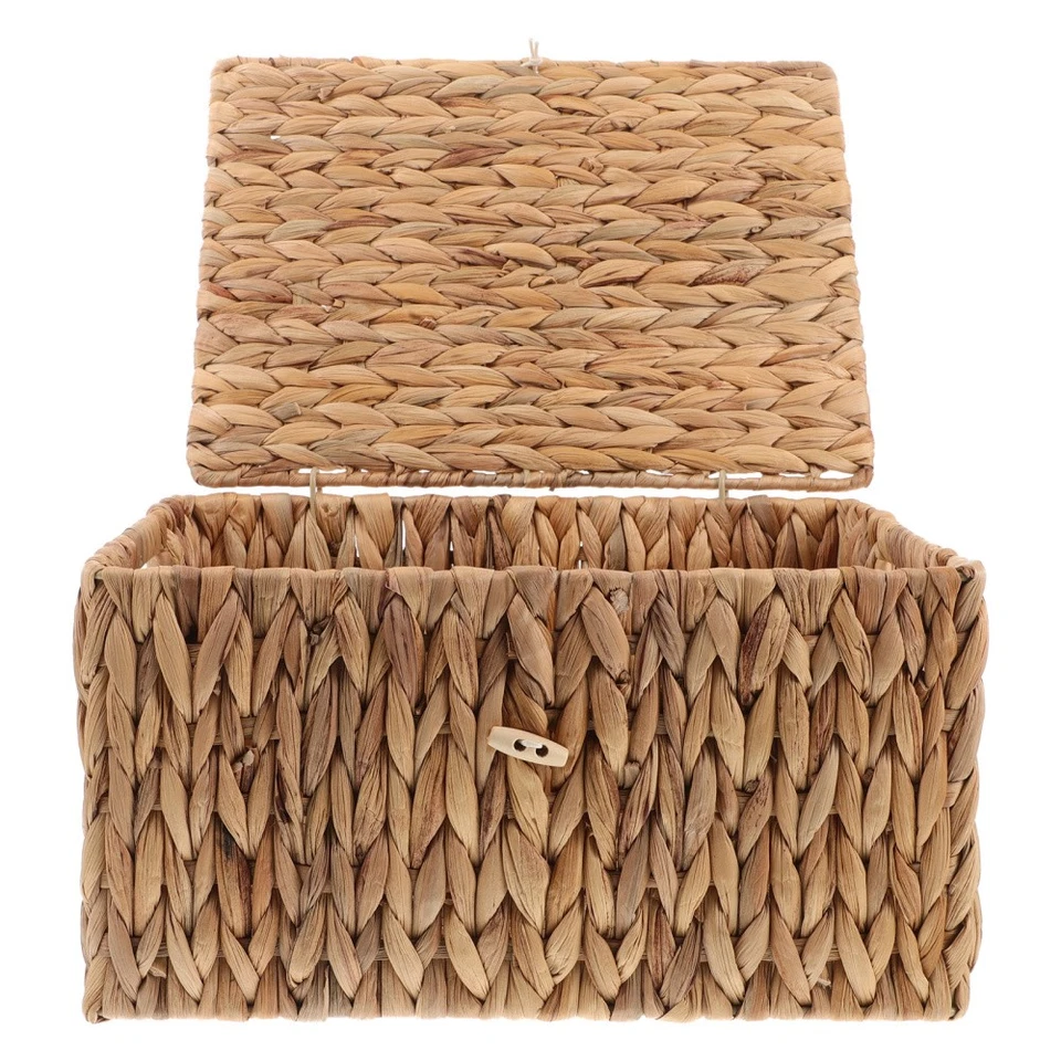  Rectangular Storage Basket Heavy Duty Decorative Woven Box with Lid for - Image 2 of 4