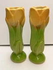 Vintage Shawnee Pottery USA #1115 Yellow Green TULIP Flower Floral bud vases Lot