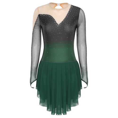 Abito pattinaggio figura donna maglia glitterata pattinaggio su ghiaccio ballo danza lirica - Foto 39 di 45