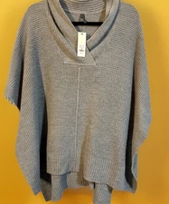 New Alya Francescas Knit Poncho Gray Cowl Neck S/M shawl MSRP $54 Oversized NWT