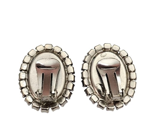 Givre Blue Vintage Clear Oval Clip On Blue Rhinestone Earrings - Picture 5 of 9