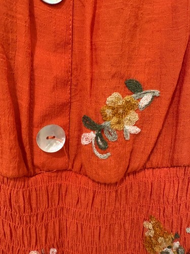 Fig and Flowers Stufen Maxikleid orange XL bestickt Blumen Boho hauchdünn gefüttert - Bild 3 von 6