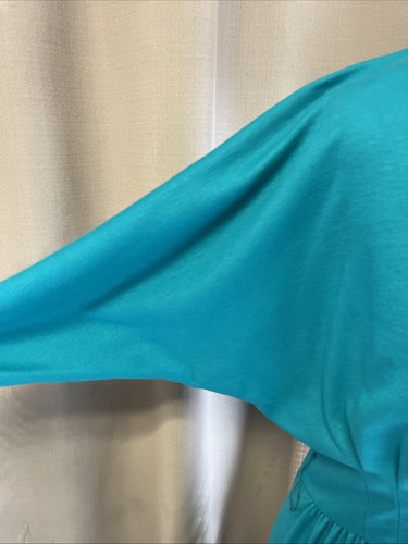 Vtg Emje 80’s Fit Flare Midi Dress Turquoise Tiffany Blue Sz L Pockets Pleated - Picture 4 of 19