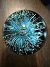 Vintage Art Glass Paperweight Murano Style Glow In The Dark Blue And Black 2.5”