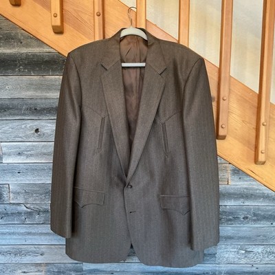 Circle S Dallas TX Western Suit Jacket Brown/Charcoal Pin-Stripe CowboyYoke 44L