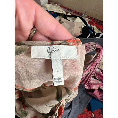 JOIE Beige Coral Silk Floral Sheer Long Sleeve Popover V-Neck Blouse Size L - Picture 5 of 5