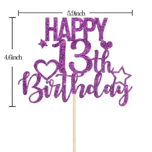INNORU Púrpura Brillo Feliz 13 Cumpleaños Pastel Topper para Saludos a 13 Años... - Imagen 7 de 7