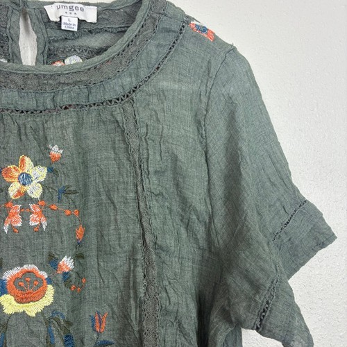 Umgee Top Blumen bestickt Boho Bauern moosgrün Gr. L - Bild 2 von 8