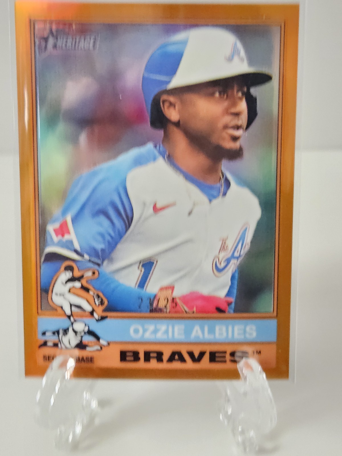 2025 Topps Heritage Ozzie Albies Chrome Orange Refractor #23/25 Atlanta Braves