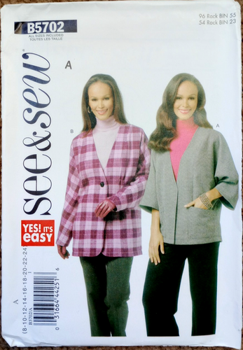 Misses & Women 8-24 Classic Lined Jacket Kimono Sleeves Butterick Pattern B5702 - Picture 2 of 7