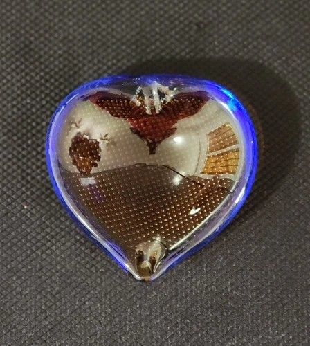 Rare Murano Controlled Bubble Glass Heart Blue and Amber Pin/Ring Dish/Ashtray