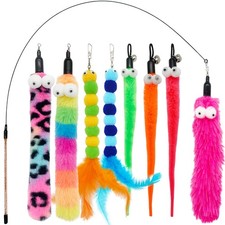 Cat Feather Toys 1 Elastic Wand and 8 PCS Feathers Worms Refill Interactive