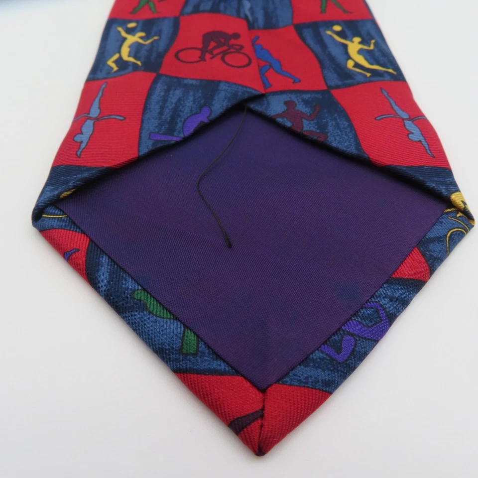 John Henry 领带丝绸红色蓝色 4 英寸宽 55 英寸长复古美国奥运会 — 第 4/4 张图片