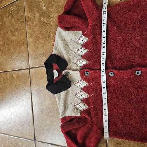 Vintage Teddi Fleece Jacket Cardigan Shacket Diamond Red Black XL Button Up 90s - Picture 5 of 7