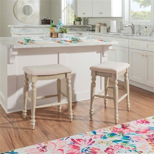 Taburete de mostrador Riverbay Furniture 25" madera/tela de transición sin respaldo en blanco - Imagen 1 de 9