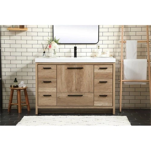 Elegant Decor Wyatt 48" Aluminum MDF Single Bathroom Vanity in Natural Oak - Picture 7 of 8