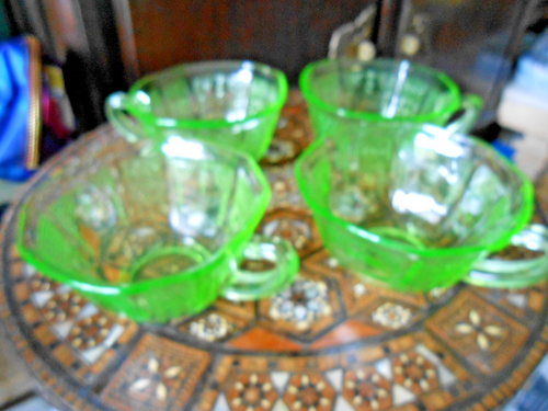 Anchor Hocking Princess Green Vaseline Glass Cups SET 4 - Picture 2 of 4