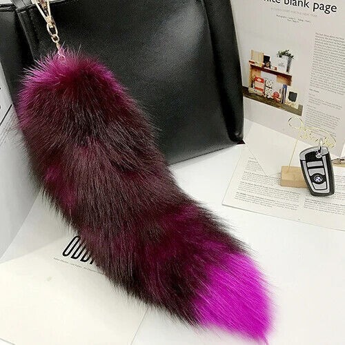 Real Fox Farm Fur Tail Large Long tail Keychain  Tail Car Key chains Stylish S2 - Picture 7 of 35