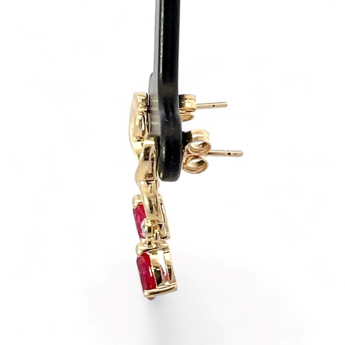 10k Yellow Gold Lab Grown Ruby and Diamond Dangling Earrings (KS1023210) - Picture 2 of 6