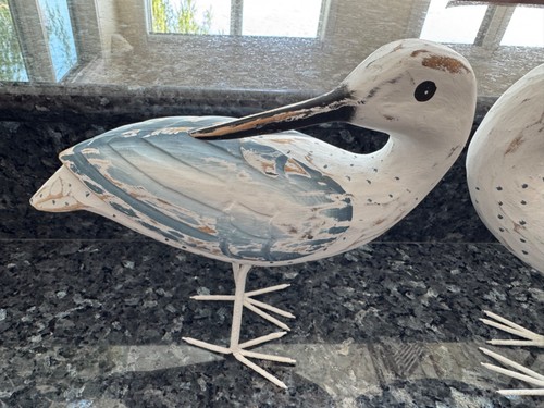Vintage Coastal Wooden Carved Seagulls  Bird Statues 8.5"  Inches Height  Sweet - Picture 3 of 10