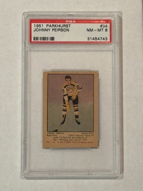 Johnny Peirson #34 Hockey Cards 1951 Parkhurst trading card — raw and PSA graded price guide