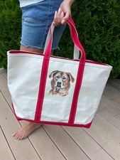 LL BEAN BOAT AND TOTE HAND BAG HAND PAINTED WITH YOUR DOG PET PORTRAIT BY ARTIST