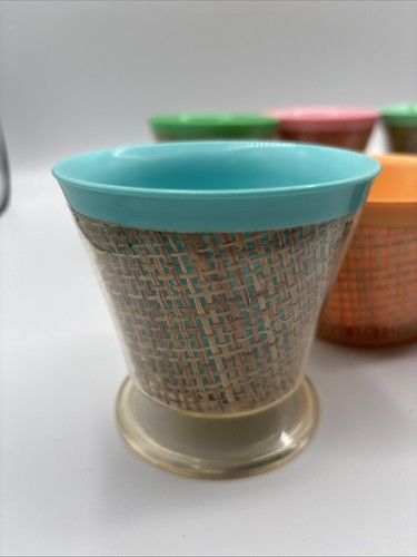 LOT of 5 Vintage Raffiaware Burlap dessert cups-Mid Century + 3 Snack Bowls - Picture 2 of 12