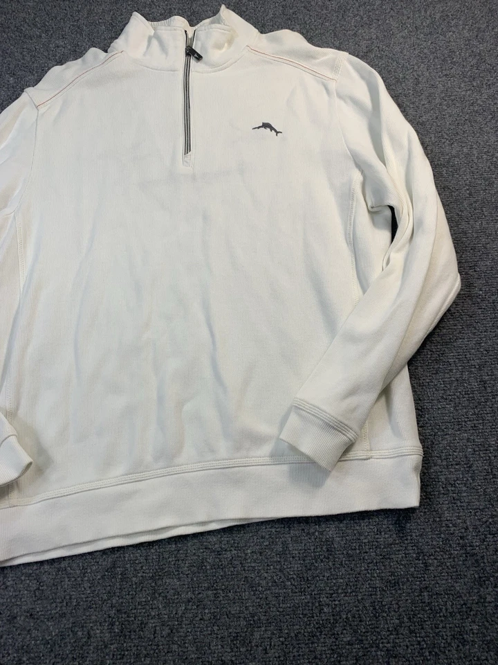 Suéter Tommy Bahama Para Hombres Mediano Blanco Manga Larga Pullover 1/4 Cremallera Exterior Foto 3 de 4