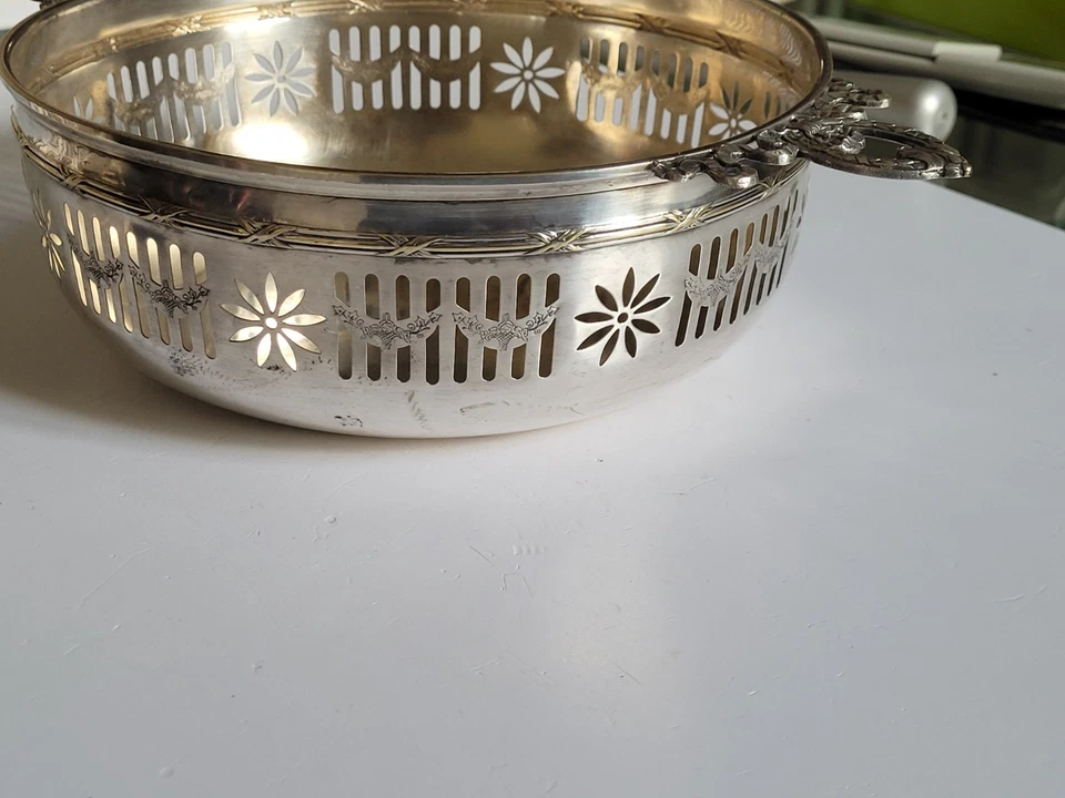 Ancienne Coupe à fruits métal argenté dentelle - poinçon - vintage style L XVI - Photo 2/4