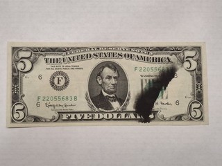 (1963) $5 Federal Reserve Error Note Large Ink Smear Covering Date