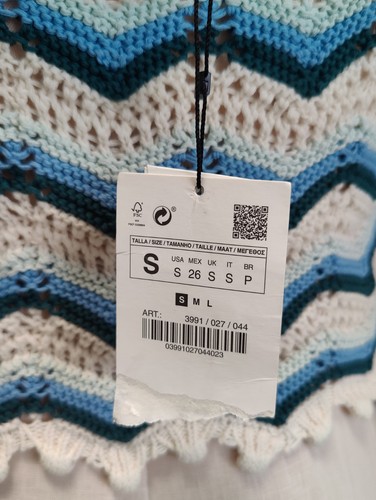 Zara Multi ZigZag Crochet Button Front Crop Top Womens S Boho Hippie Festival - Picture 6 of 14