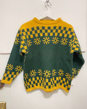 VTG Peerless Worsted Wool Sweater Checks pattern Green Gold Mens XS / Womens M