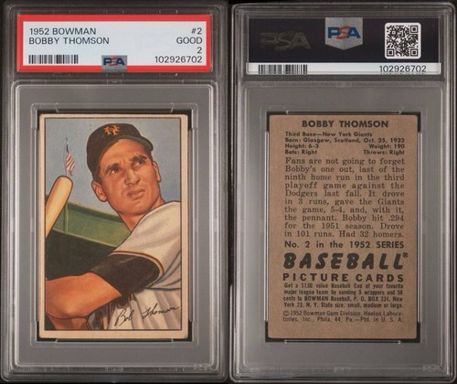1952 Bowman #2 Bobby Thomson PSA 2 NY Giants Shot Heard Round The World - Bild 3 von 3
