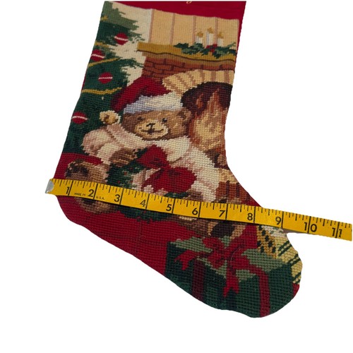 Vintage Lillian Vernon Mommy Christmas Stocking Wool Needlepoint Teddy Bear - Picture 7 of 9