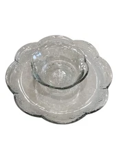 Vtg Anchor Hocking Savannah Clear Chip And Dip Bowl & Plate. 12" Plate & 6" Bowl